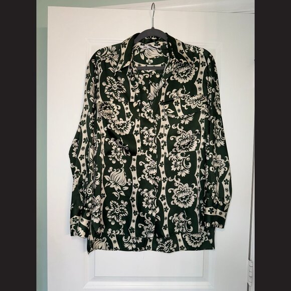 ZARA Green Floral Printed Satin Blouse Size M - Picture 1 of 3
